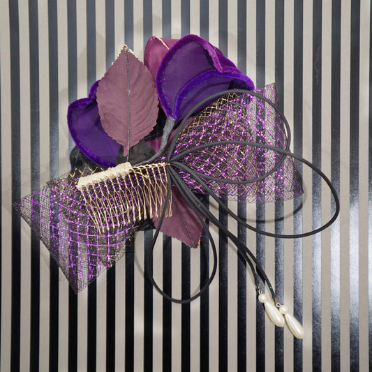 『艶やかに小粋に。しなやかに強く。素敵に強気で。』ブラックとパープルの髪飾り A-7